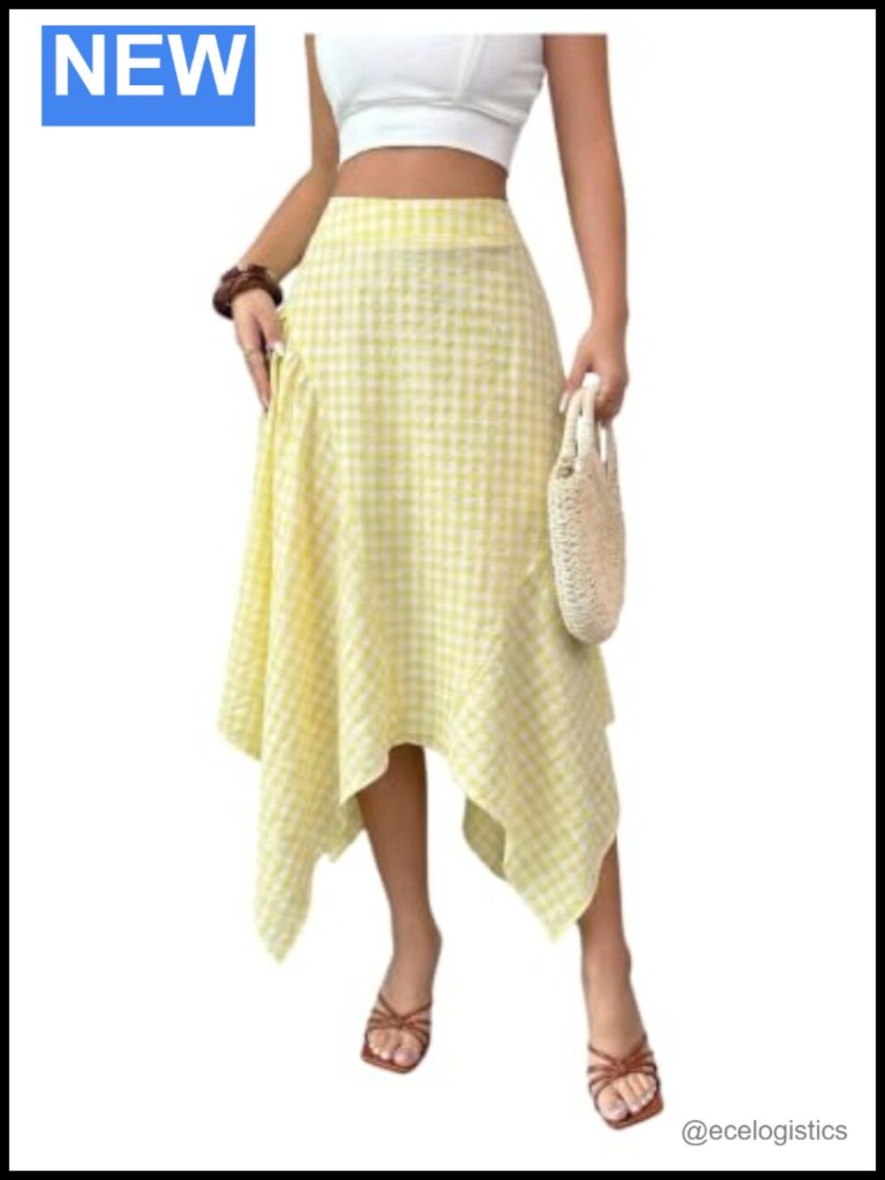 Boho Plaid Midi Skirt Ruffle Asymmetrical Flare High Waist